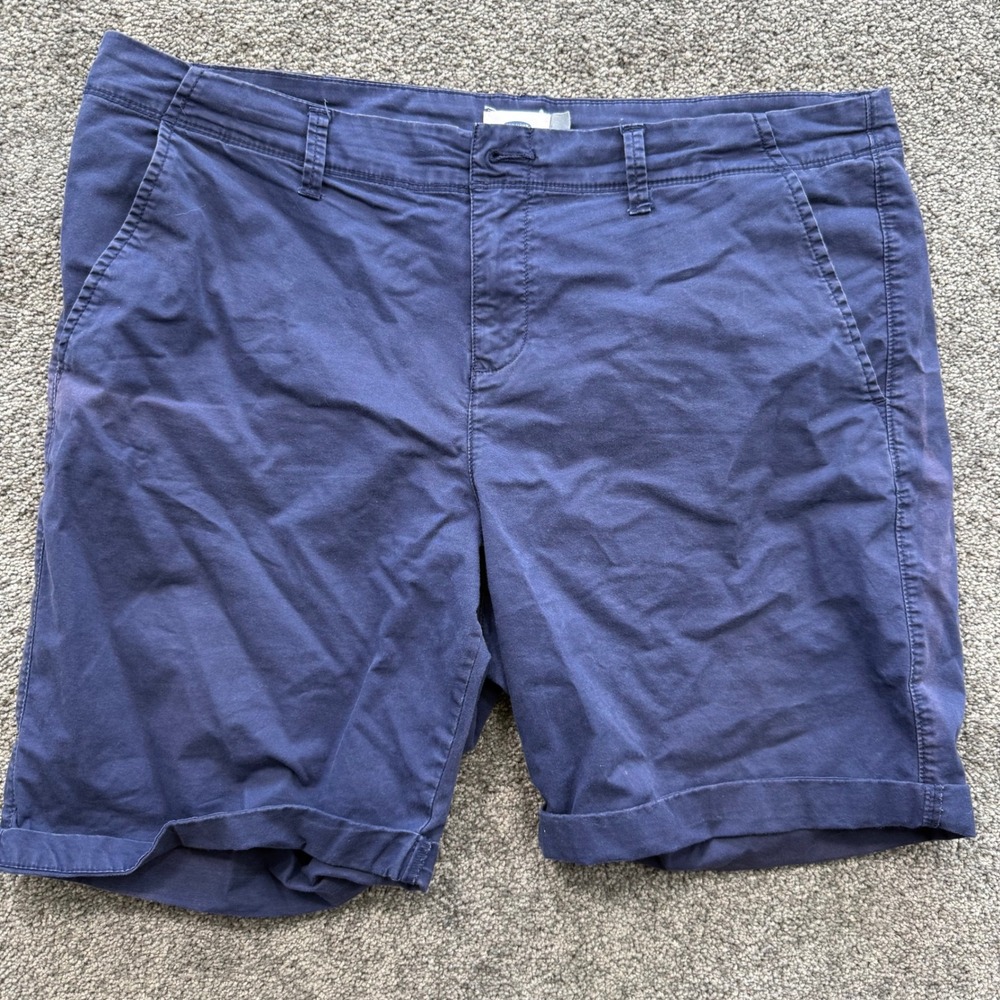 Old Navy Womens Navy Blue Chino Shorts Stretch Cotton Cuffed Size 14 5857